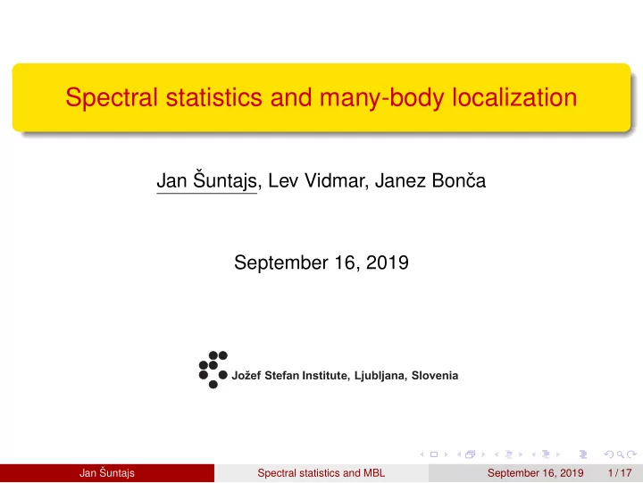 spectral statistics and many body localization