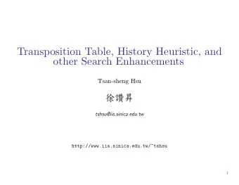 Transposition Table, History Heuristic, and  other Search Enhancements  Tsan-sheng Hsu