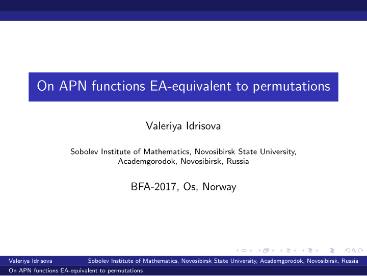 on apn functions ea equivalent to permutations