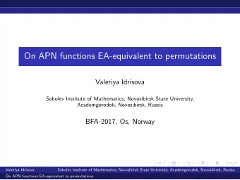 On APN functions EA-equivalent to permutations  Valeriya Idrisova  Sobolev Institute of