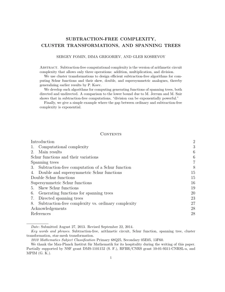 subtraction free complexity cluster transformations and