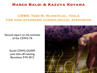 Marco Baldi &amp; Kazuya Koyama  CSWG Task-6: Numerical tools  for non-standard cosmological