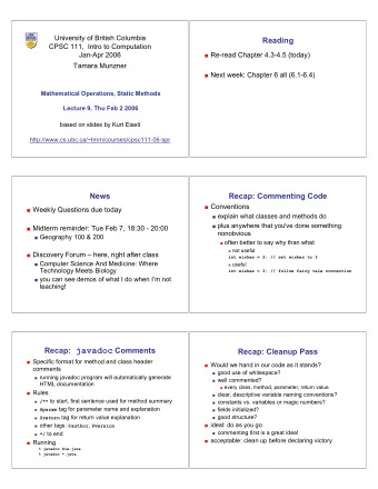 Finishing Point and PointTest  Formal vs. Actual Parameters  formal parameter: in declaration of