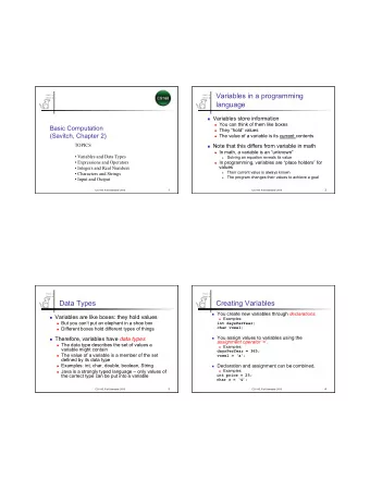 8/27/15 World Variables in a programming  Hello  Hello  World  language n Variables store