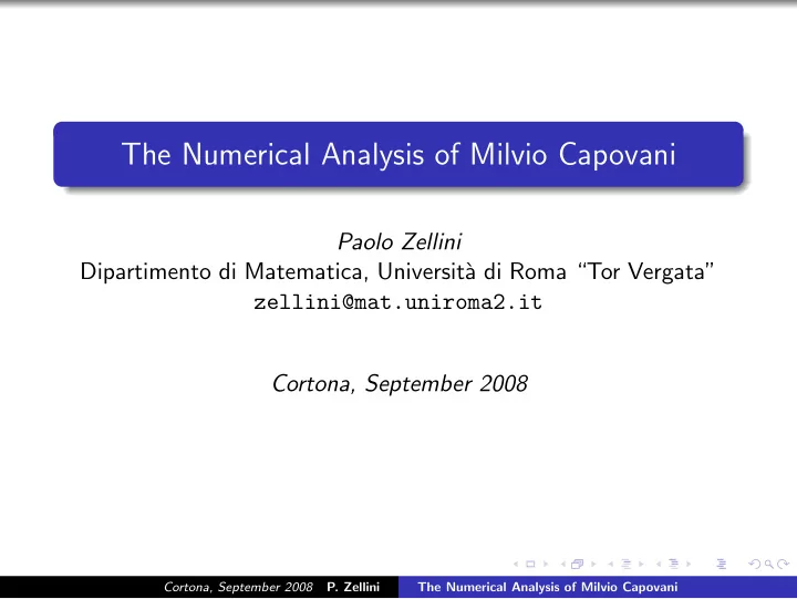 the numerical analysis of milvio capovani