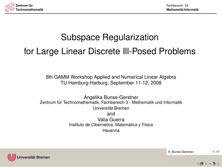 subspace regularization for large linear discrete ill