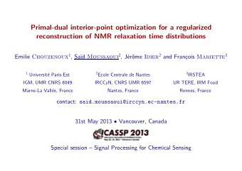 Primal-dual interior-point optimization for a regularized  reconstruction of NMR relaxation time