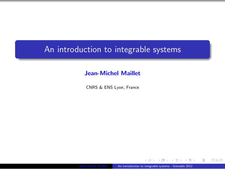an introduction to integrable systems
