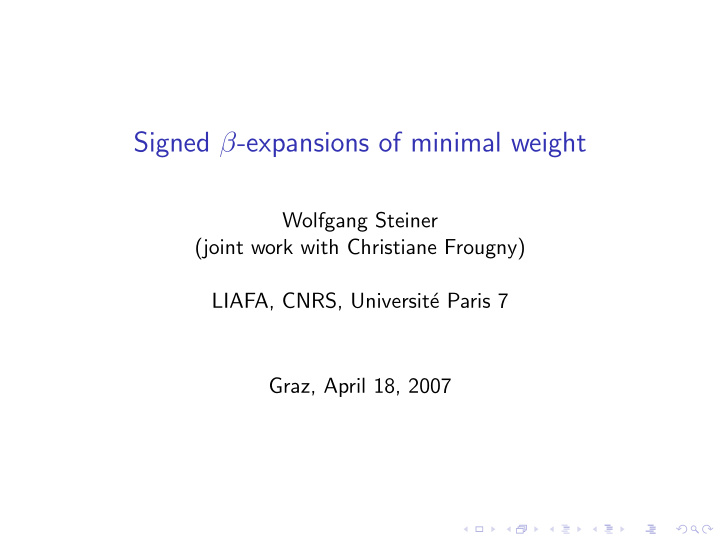 signed expansions of minimal weight