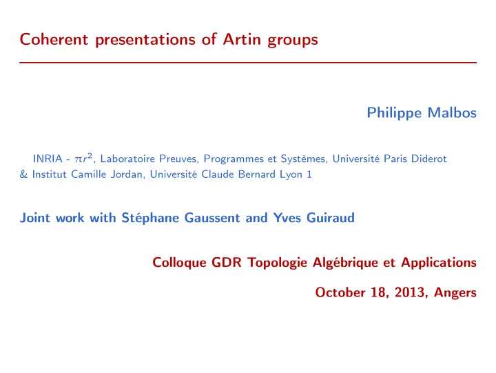 coherent presentations of artin groups