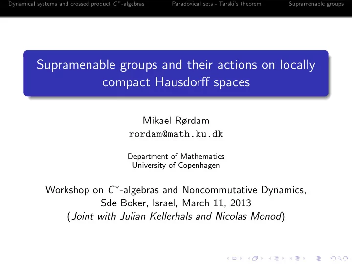 supramenable groups and their actions on locally compact