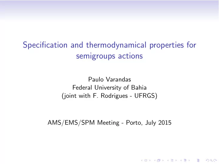 specification and thermodynamical properties for