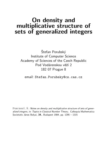 On density and  multiplicative structure of  sets of generalized integers    Stefan Porubsk  y