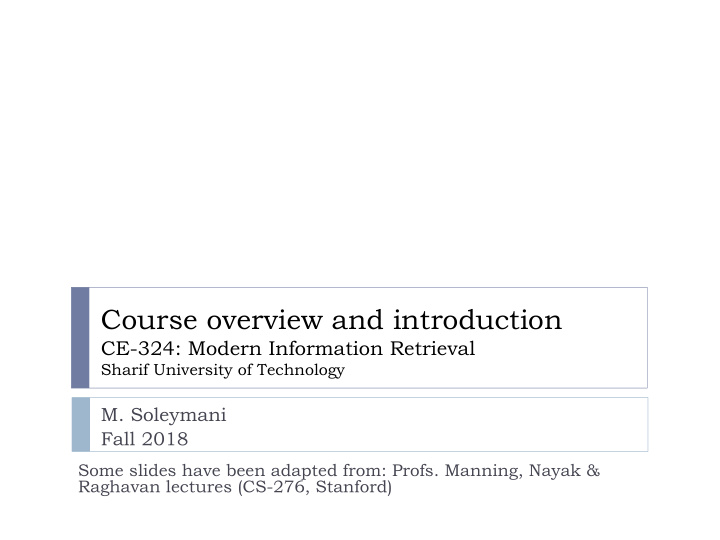 course overview and introduction