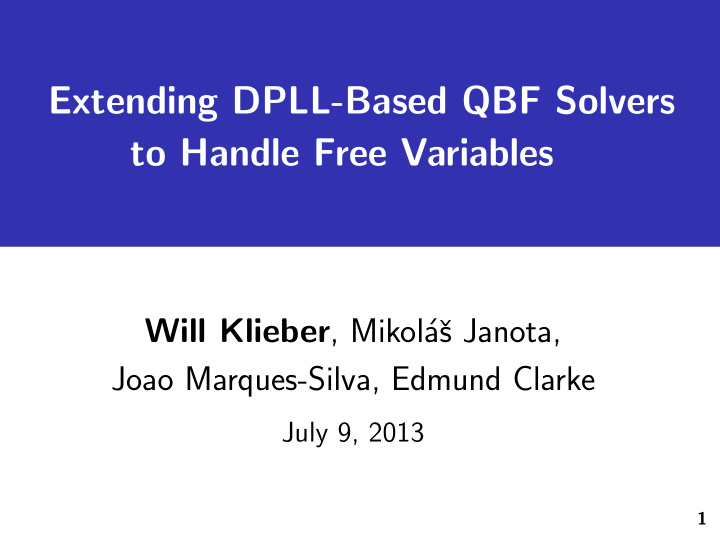extending dpll based qbf solvers to handle free variables