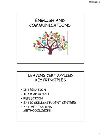 ENGLISH AND  COMMUNICATIONS  LEAVING CERT APPLIED  KEY PRINCIPLES  INTEGRATION  TEAM APPROACH