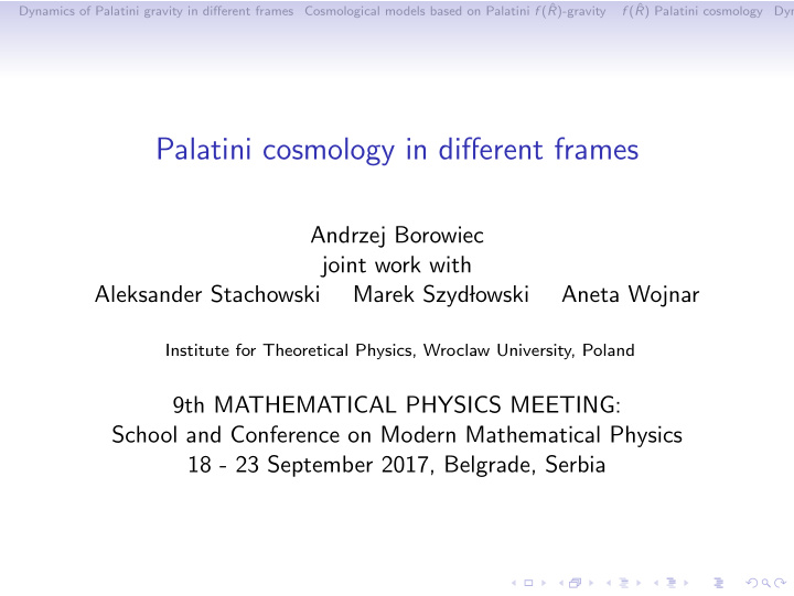palatini cosmology in different frames