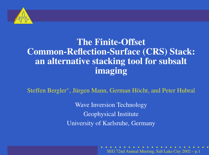 the finite offset common reflection surface crs stack an