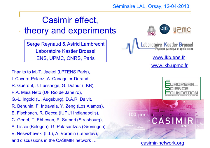 casimir effect theory and experiments