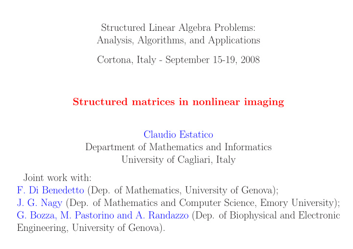 structured linear algebra problems analysis algorithms