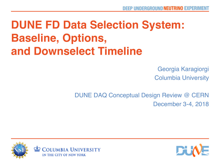 dune fd data selection system baseline options and