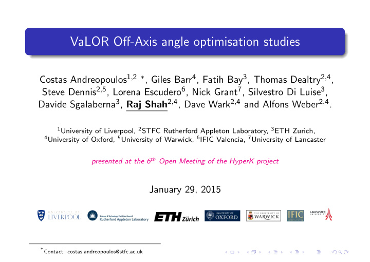 valor off axis angle optimisation studies