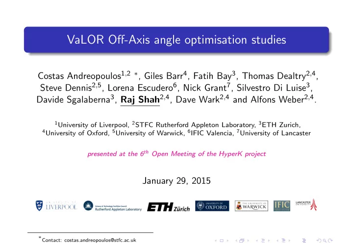valor off axis angle optimisation studies