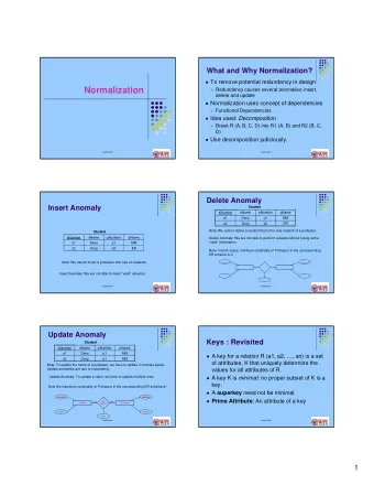 Normalization  Redundancy causes several anomalies : insert,  delete and update