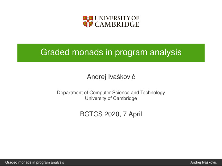 graded monads in program analysis