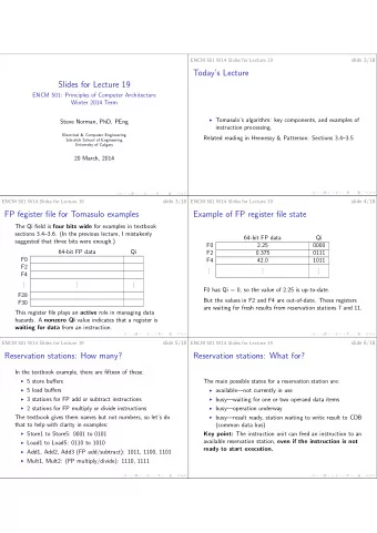 Todays Lecture  Slides for Lecture 19  ENCM 501: Principles of Computer Architecture  Winter