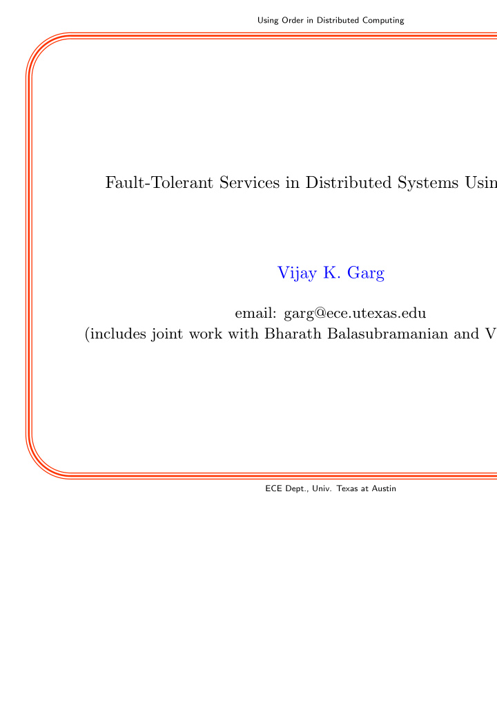 fault tolerant services in distributed systems usin vijay