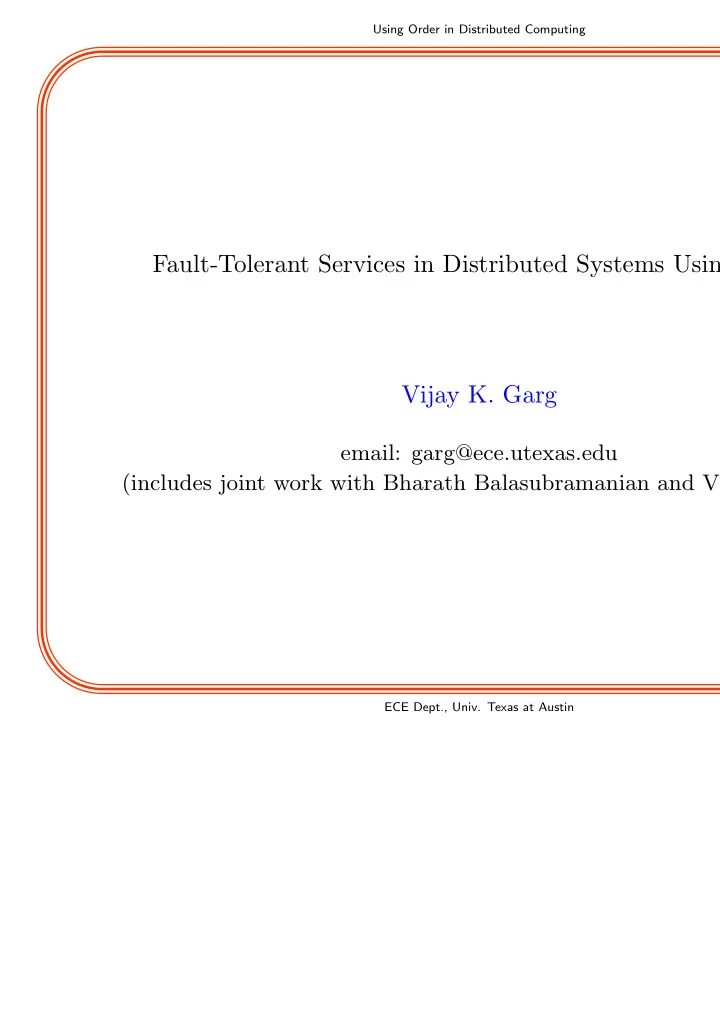 fault tolerant services in distributed systems usin vijay