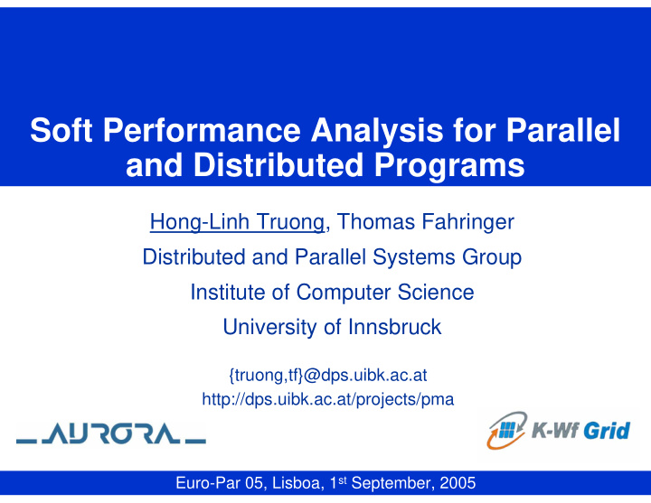 soft performance analysis for parallel and distributed