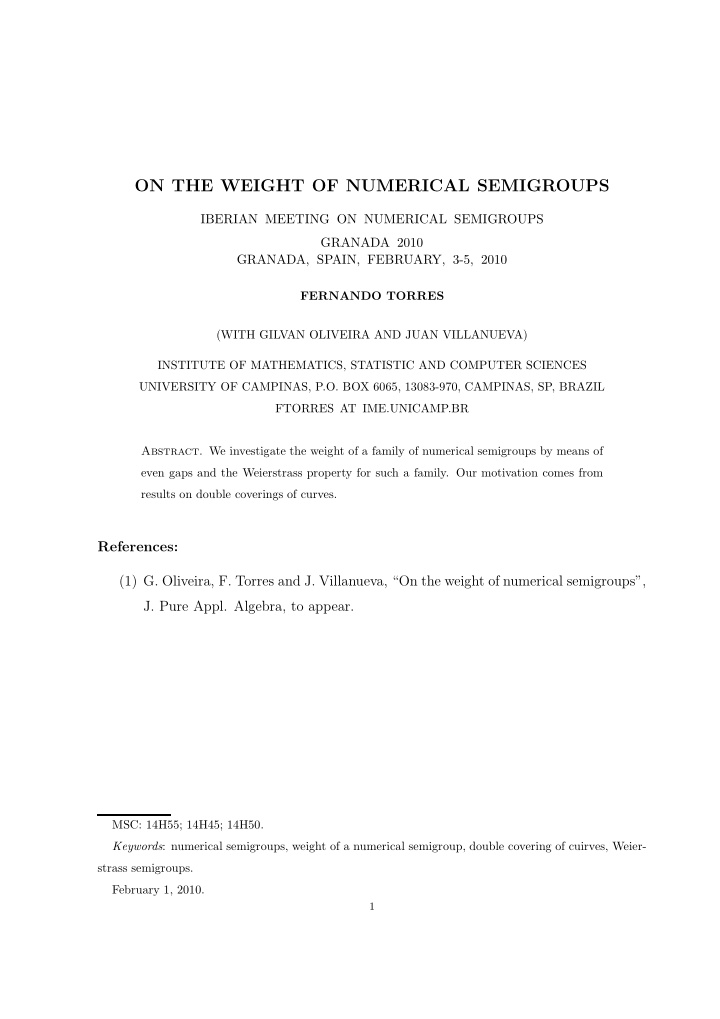 on the weight of numerical semigroups