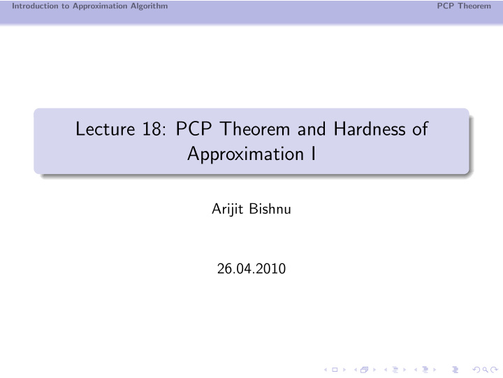 lecture 18 pcp theorem and hardness of approximation i