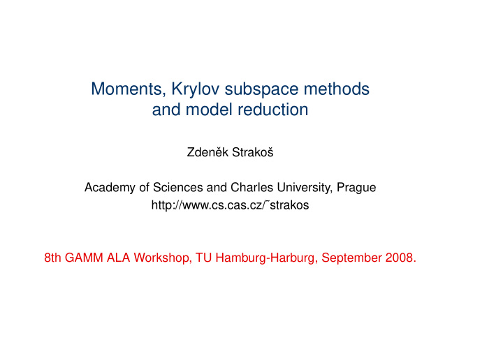 moments krylov subspace methods and model reduction
