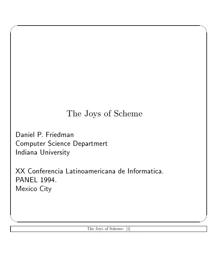 the jo ys of sc heme daniel p f riedman computer science
