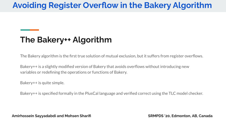 avoiding register overflow in the bakery algorithm the