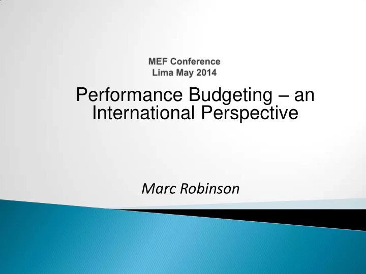 performance budgeting an international perspective