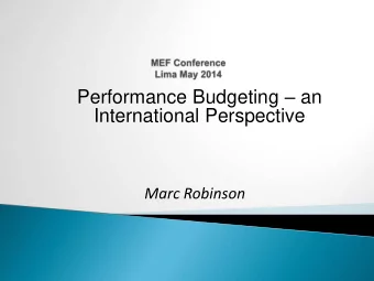 Performance Budgeting  an  International Perspective  Marc Robinson  Performance budgeting