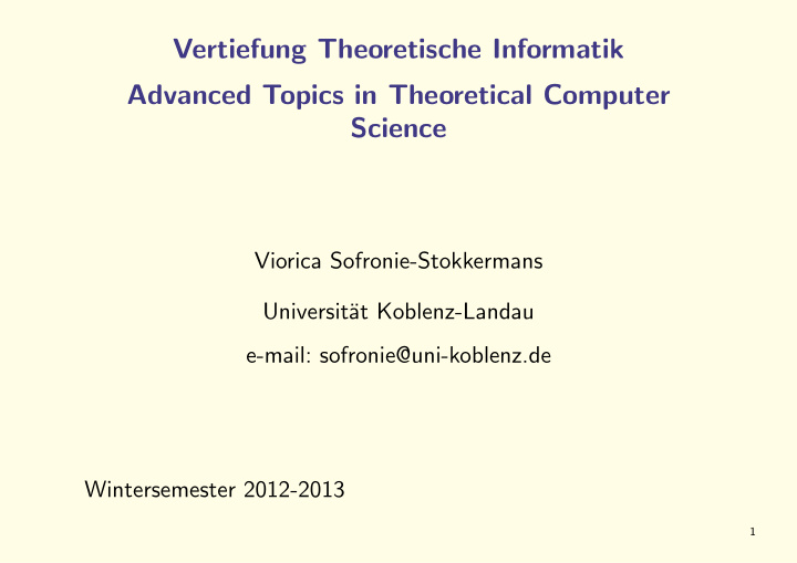 vertiefung theoretische informatik advanced topics in
