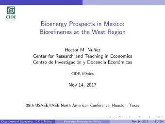 Bioenergy Prospects in Mexico:  Biorefineries at the West Region  Hector M. Nu  nez  Center for
