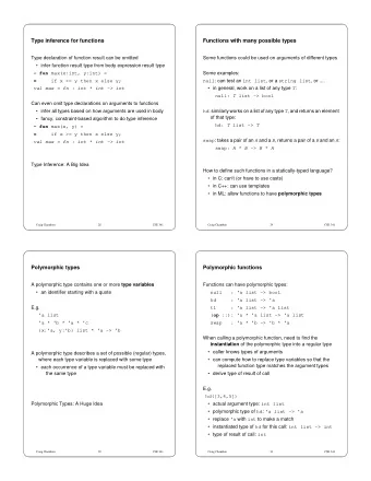 Type inference for functions  Functions with many possible types  Type declaration of function