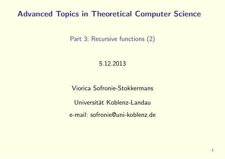 advanced topics in theoretical computer science
