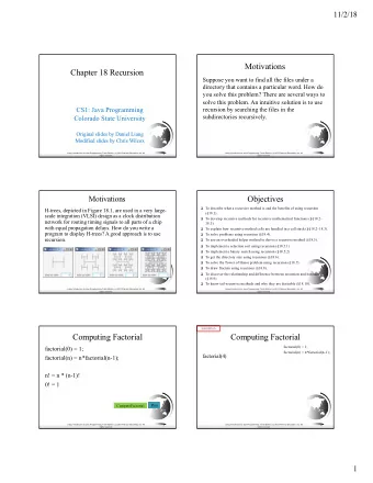Motivations  Chapter 18 Recursion  Suppose you want to find all the files under a  directory that