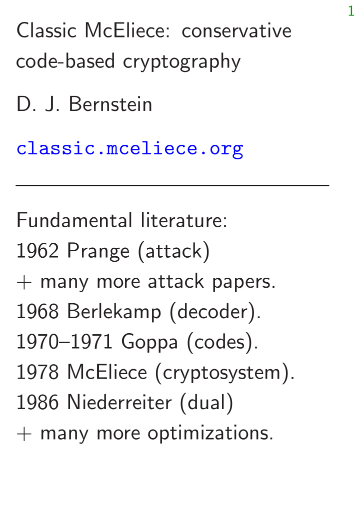 classic mceliece conservative code based cryptography d j