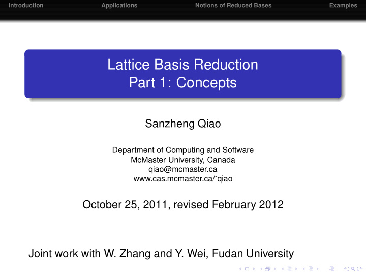 lattice basis reduction part 1 concepts