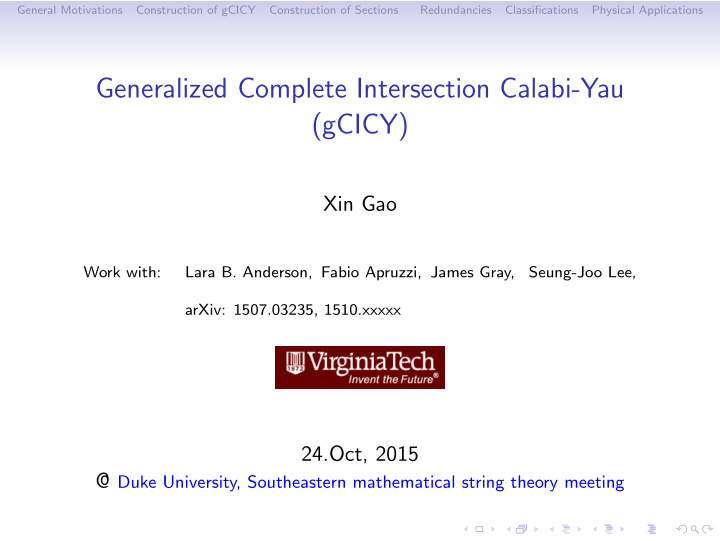 generalized complete intersection calabi yau gcicy