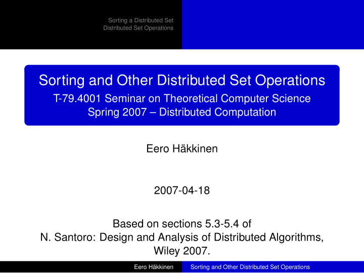 sorting and other distributed set operations