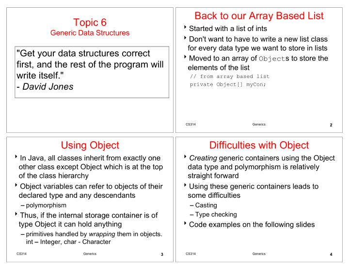 back to our array based list topic 6